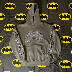 Vintage Silver Point Tribal Dragon Y2k Hoodie
